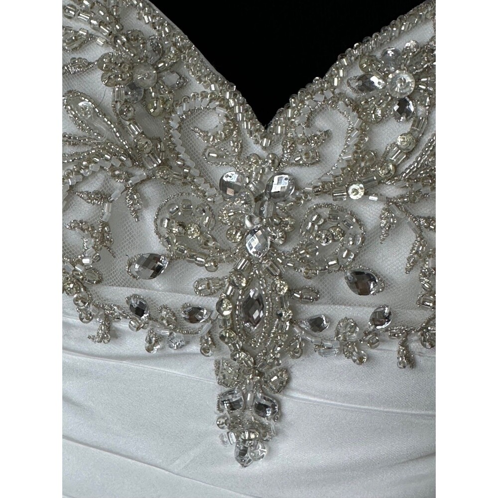 David's Bridal White Taffeta Corset Wedding Dress Strapless Beaded Size 12 NWT